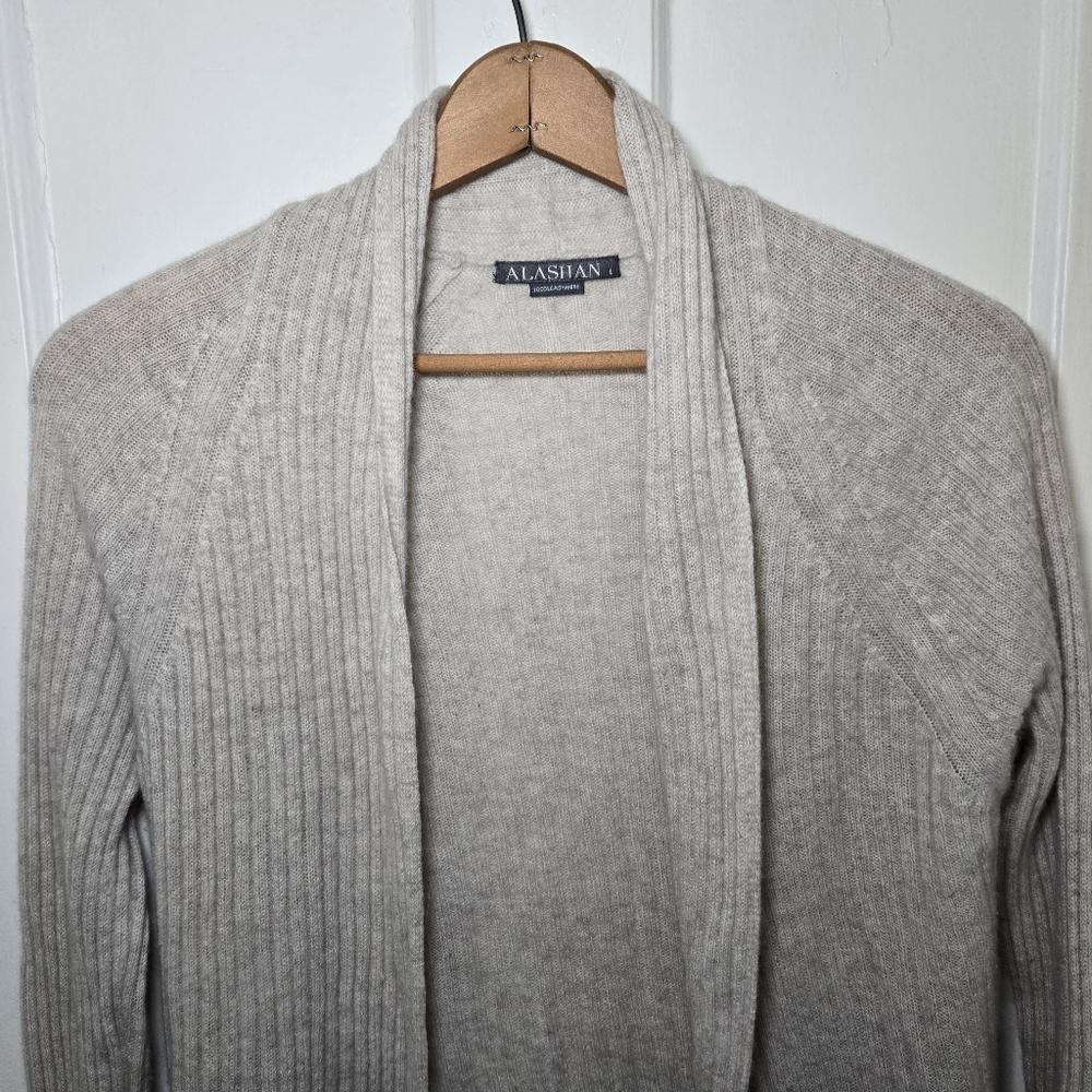 Alashan Womens Cashmere Open Front Cardigan Size L Cream Quiet Luxury Minimalist - Picture 3 of 14
